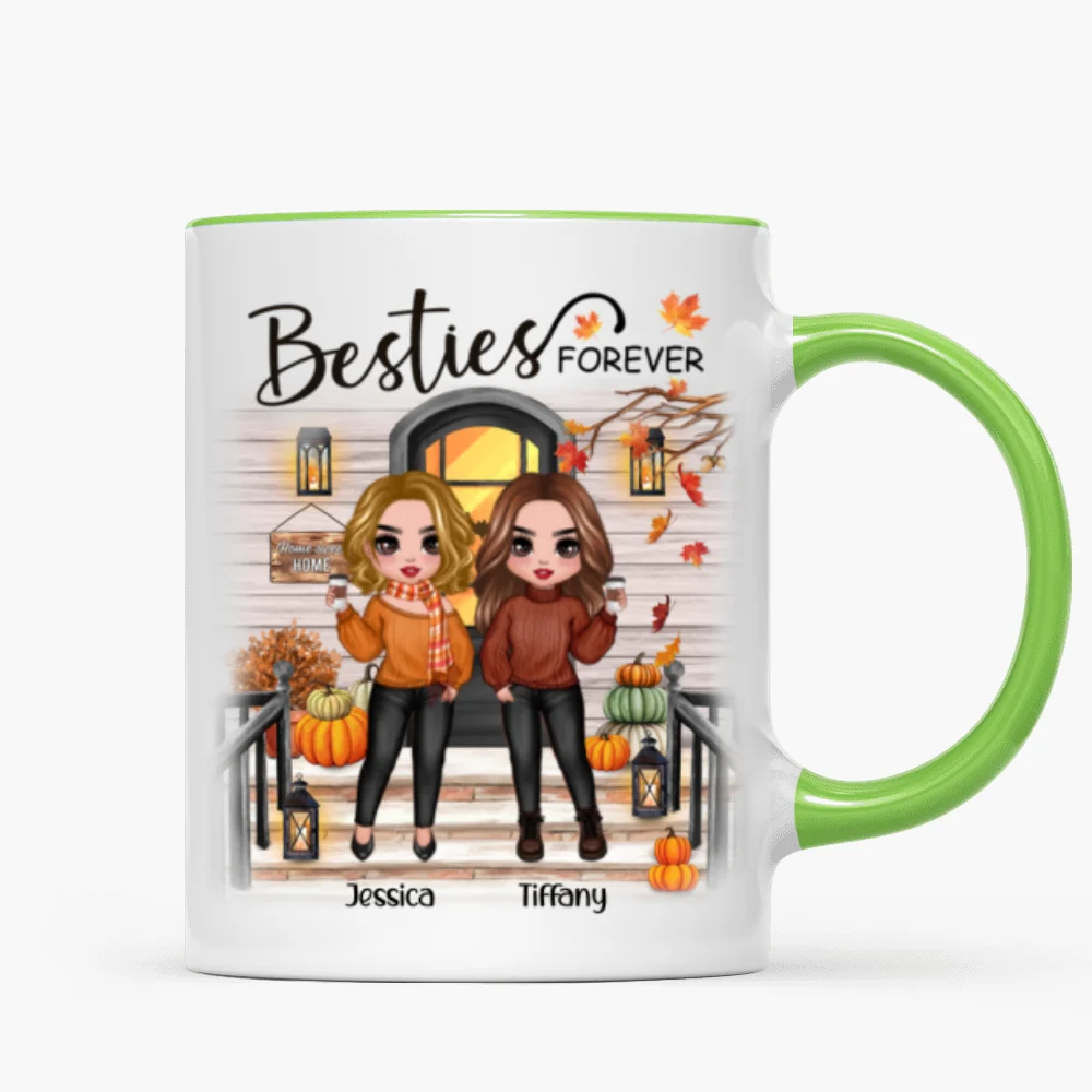Fall Season Standing Best Friends Sisters Front Porch Personalized Mug - Image 13