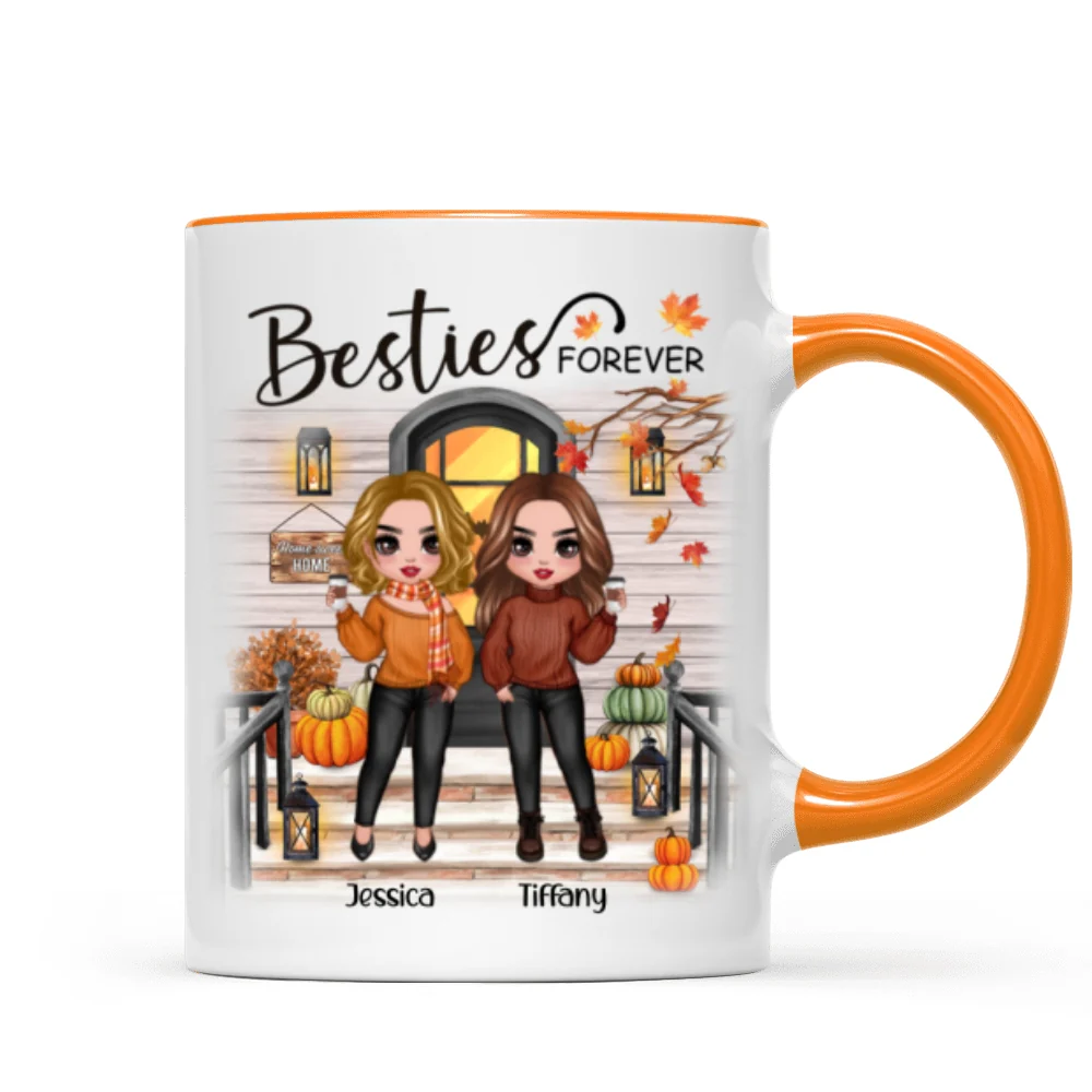 Fall Season Standing Best Friends Sisters Front Porch Personalized Mug - Image 14