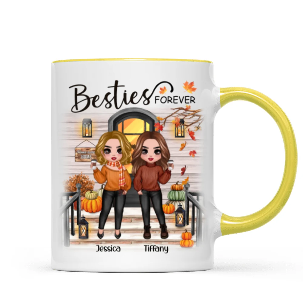 Fall Season Standing Best Friends Sisters Front Porch Personalized Mug - Image 15