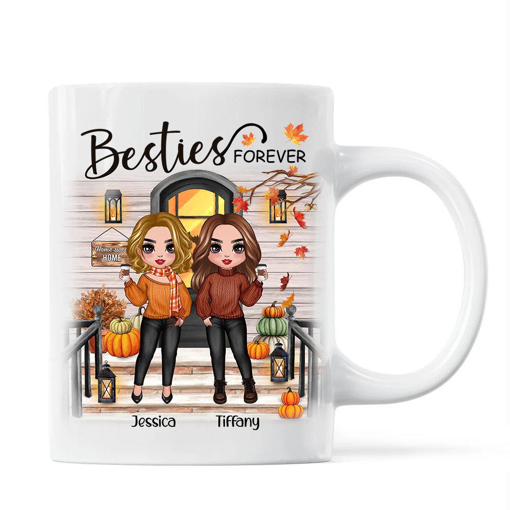 Fall Season Standing Best Friends Sisters Front Porch Personalized Mug - Image 3