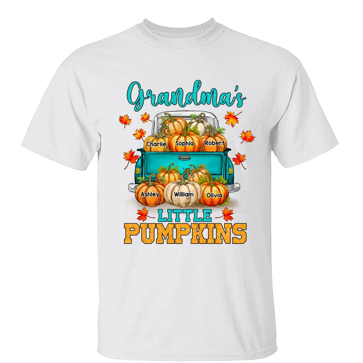 Fall Season Teal Pumpkin Truck Grandma Little Pumpkins Personalized Shirt