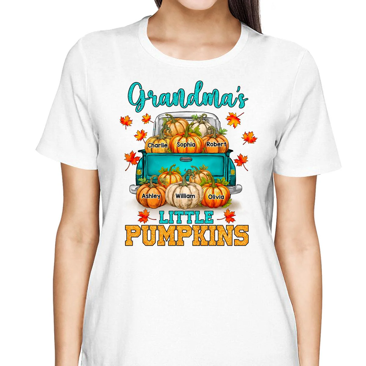 Fall Season Teal Pumpkin Truck Grandma Little Pumpkins Personalized Shirt - Image 2