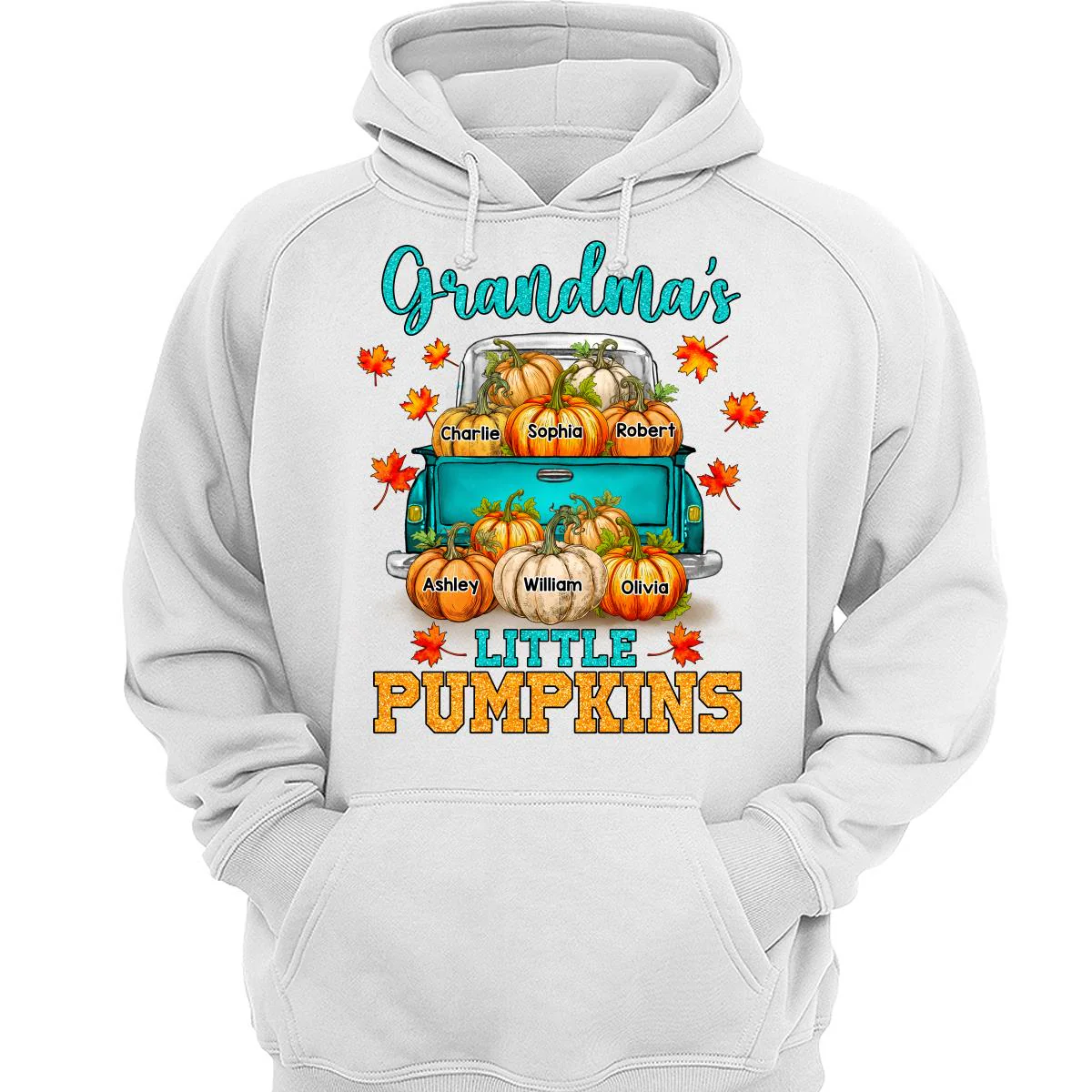 Fall Season Teal Pumpkin Truck Grandma Little Pumpkins Personalized Shirt - Image 3