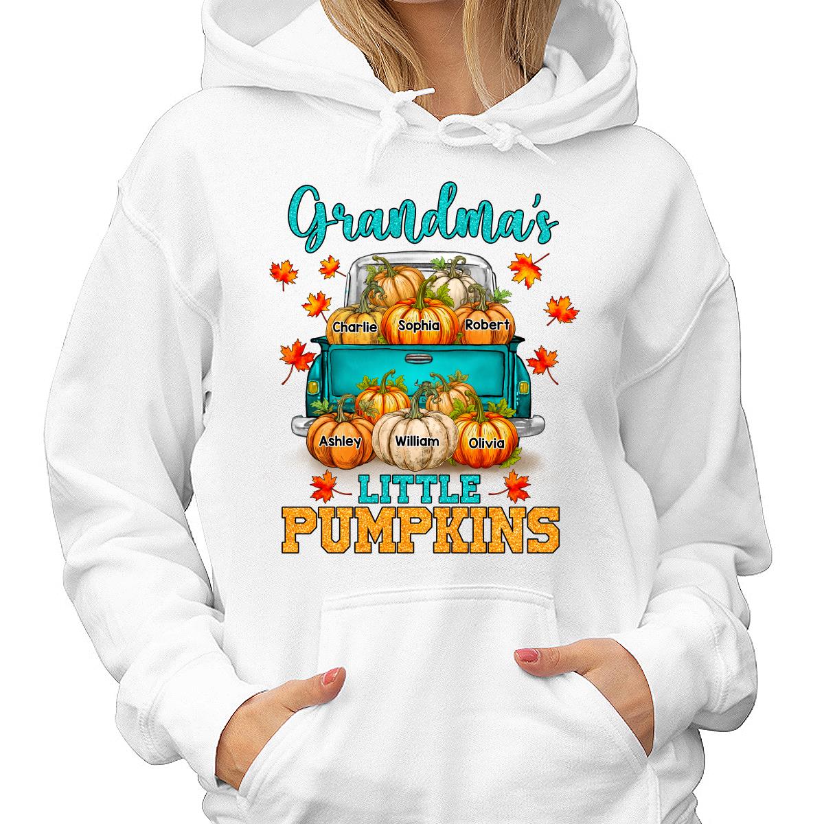 Fall Season Teal Pumpkin Truck Grandma Little Pumpkins Personalized Shirt - Image 4