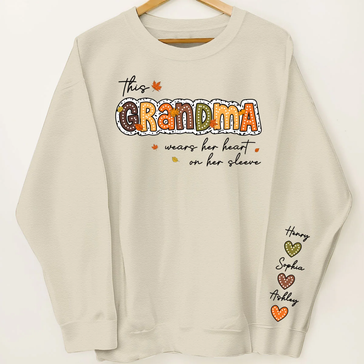 Fall Season This Grandma Wears Her Heart on Her Sleeve - Personalized Sweatshirt - Image 13