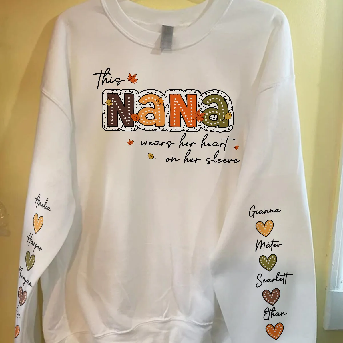 Fall Season This Grandma Wears Her Heart on Her Sleeve - Personalized Sweatshirt - Image 8