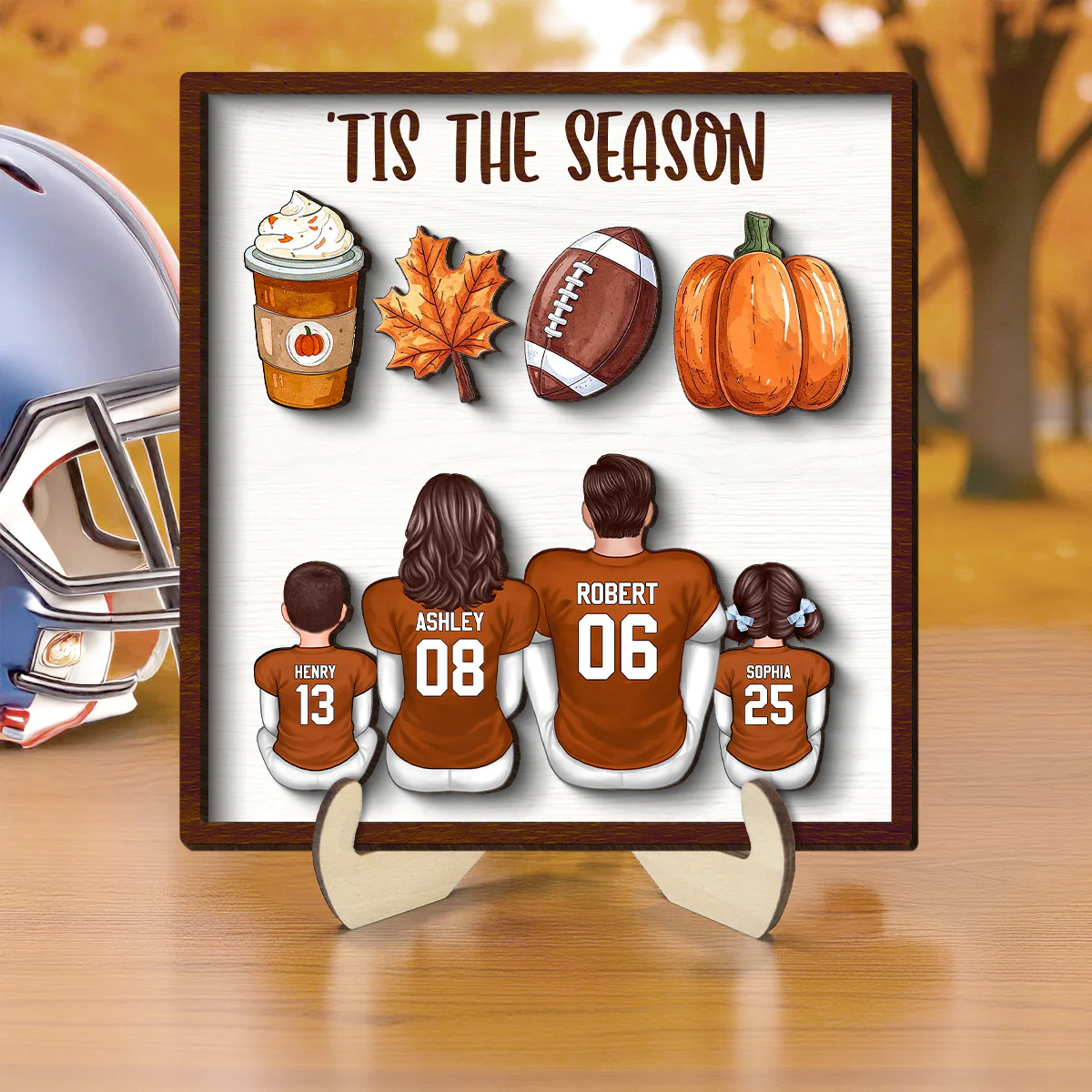 Fall Season 'Tis The Season Football Family Personalized 2-Layer Wooden Plaque - Image 3