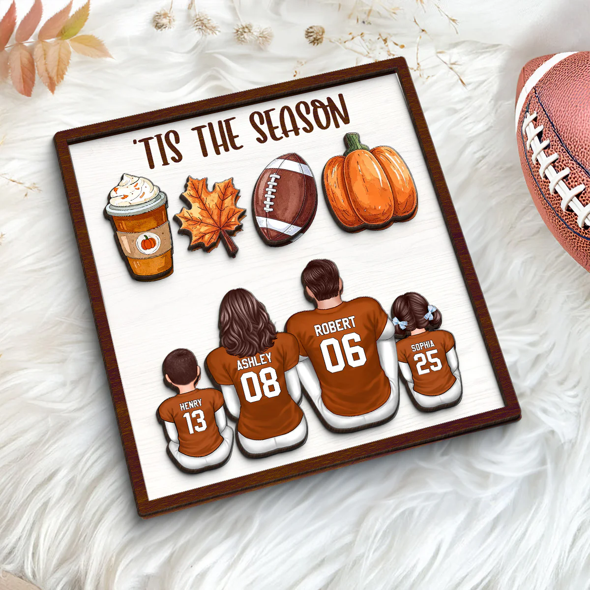 Fall Season 'Tis The Season Football Family Personalized 2-Layer Wooden Plaque - Image 5