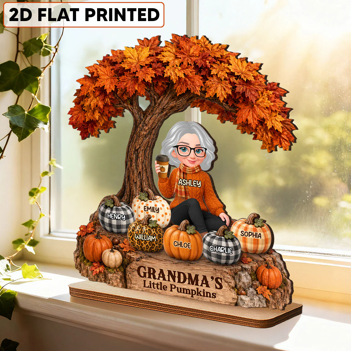 Fall Season Tree Grandma's Little Pumpkins - Personalized 2-Layered Wooden Plaque - Fall Decor For Grandma - Image 2