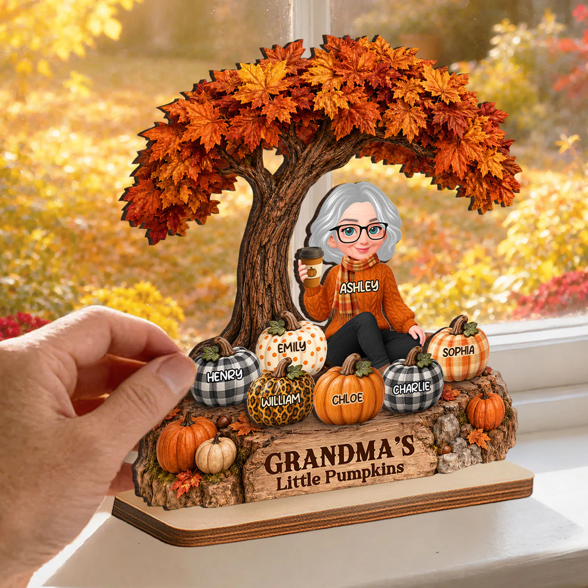 Fall Season Tree Grandma's Little Pumpkins - Personalized 2-Layered Wooden Plaque - Fall Decor For Grandma - Image 3