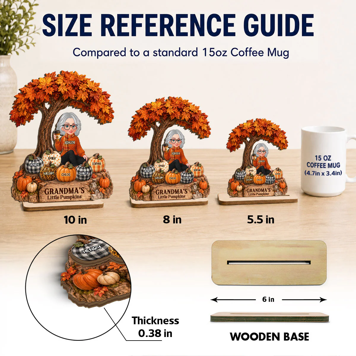 Fall Season Tree Grandma's Little Pumpkins - Personalized 2-Layered Wooden Plaque - Fall Decor For Grandma - Image 4