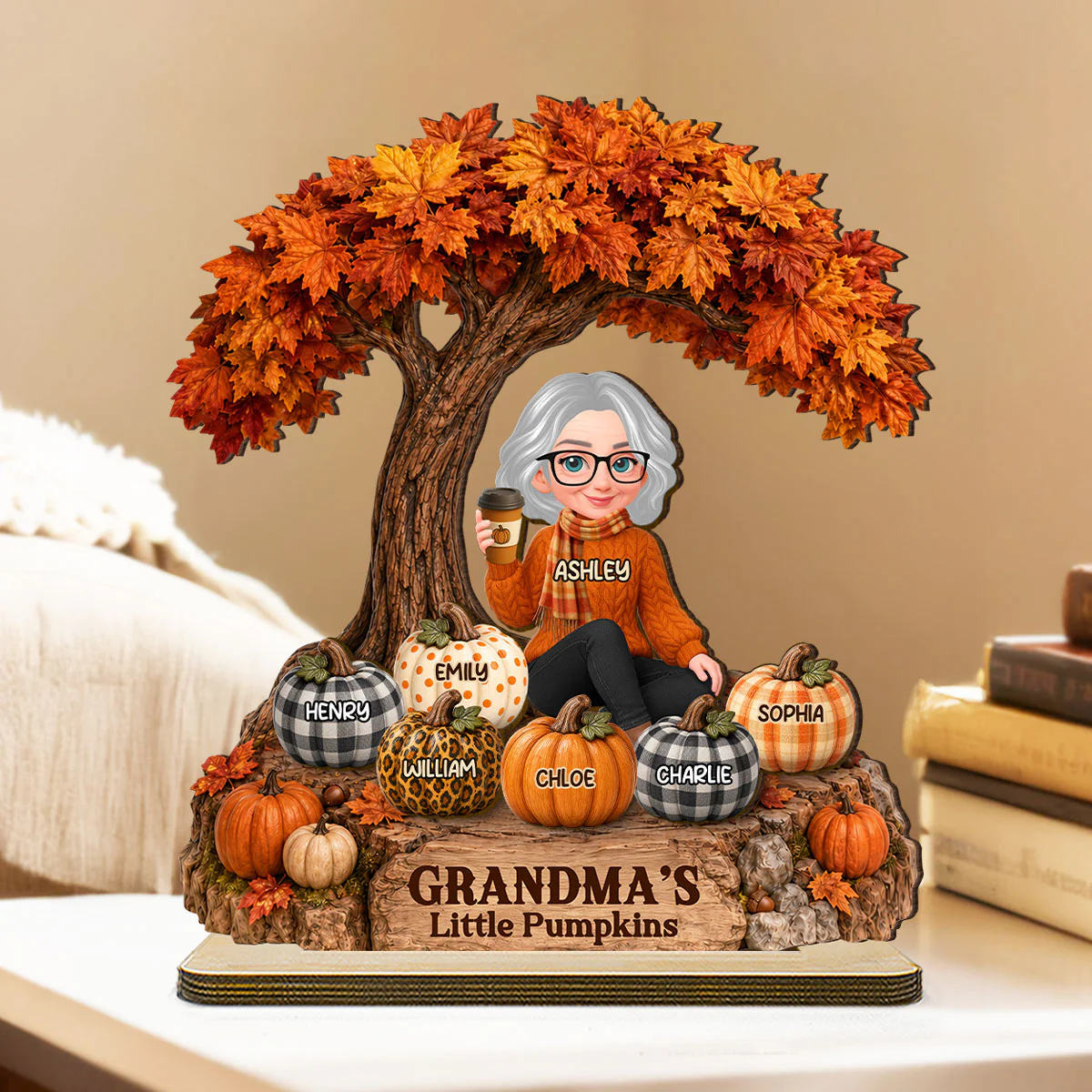 Fall Season Tree Grandma's Little Pumpkins - Personalized 2-Layered Wooden Plaque - Fall Decor For Grandma - Image 5