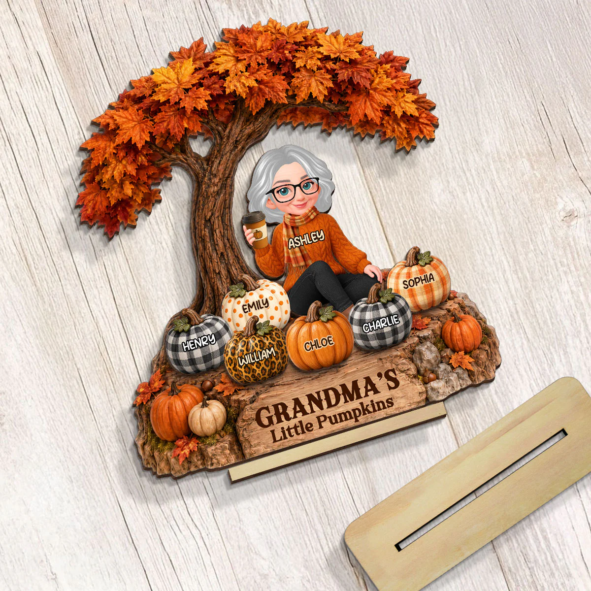 Fall Season Tree Grandma's Little Pumpkins - Personalized 2-Layered Wooden Plaque - Fall Decor For Grandma - Image 6