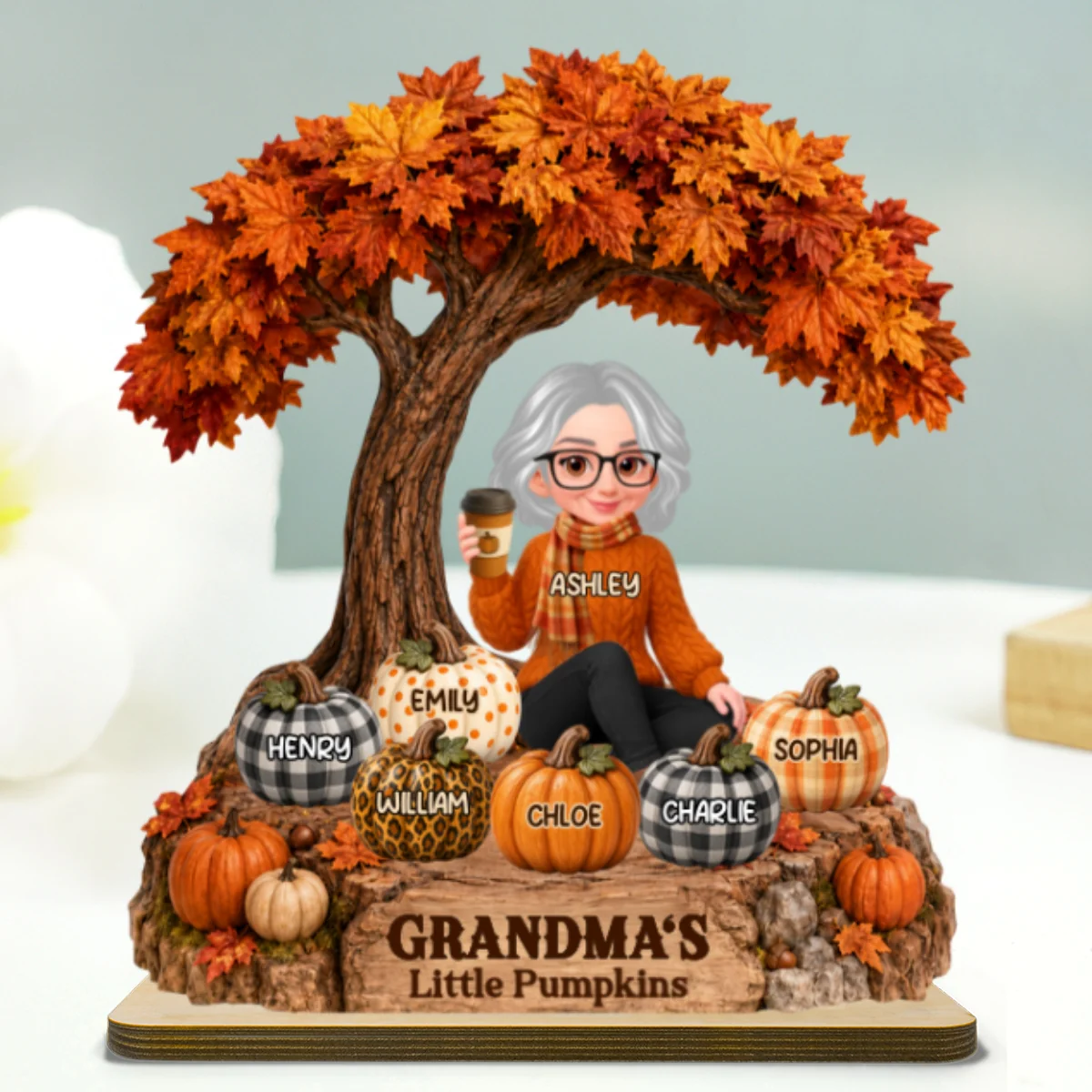 Fall Season Tree Grandma's Little Pumpkins - Personalized 2-Layered Wooden Plaque - Fall Decor For Grandma - Image 7