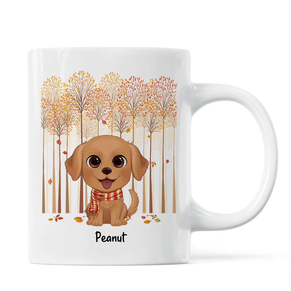 Fall Season Tree Line Watercolor Cute Dogs Personalized Mug