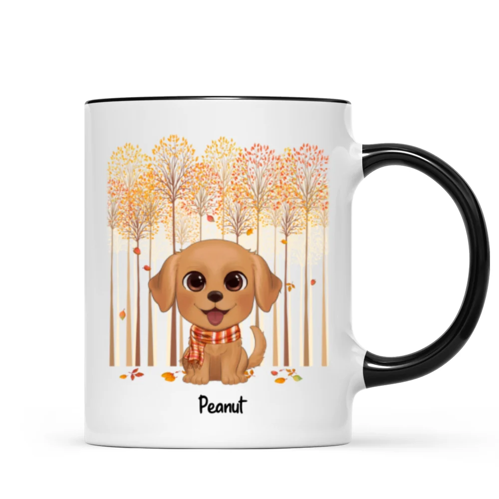 Fall Season Tree Line Watercolor Cute Dogs Personalized Mug - Image 5