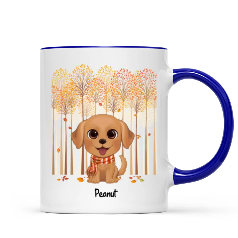 Fall Season Tree Line Watercolor Cute Dogs Personalized Mug - Image 6