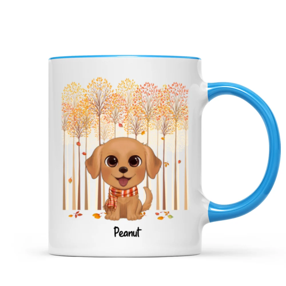 Fall Season Tree Line Watercolor Cute Dogs Personalized Mug - Image 8