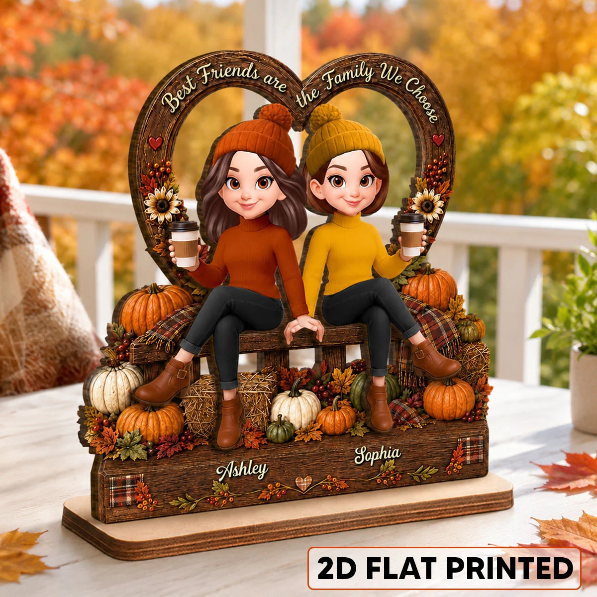 Fall Season Vibe Best Friends Are Family - Personalized 2-Layered Wooden Plaque - Fall Gift For Besties - Image 2