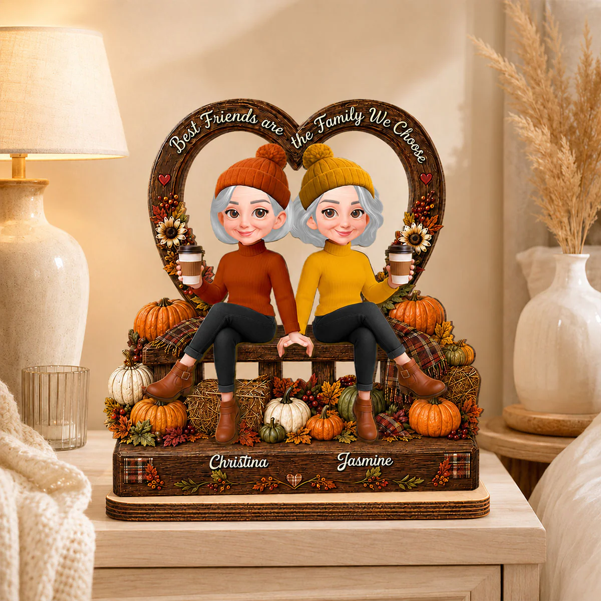 Fall Season Vibe Best Friends Are Family - Personalized 2-Layered Wooden Plaque - Fall Gift For Besties - Image 3