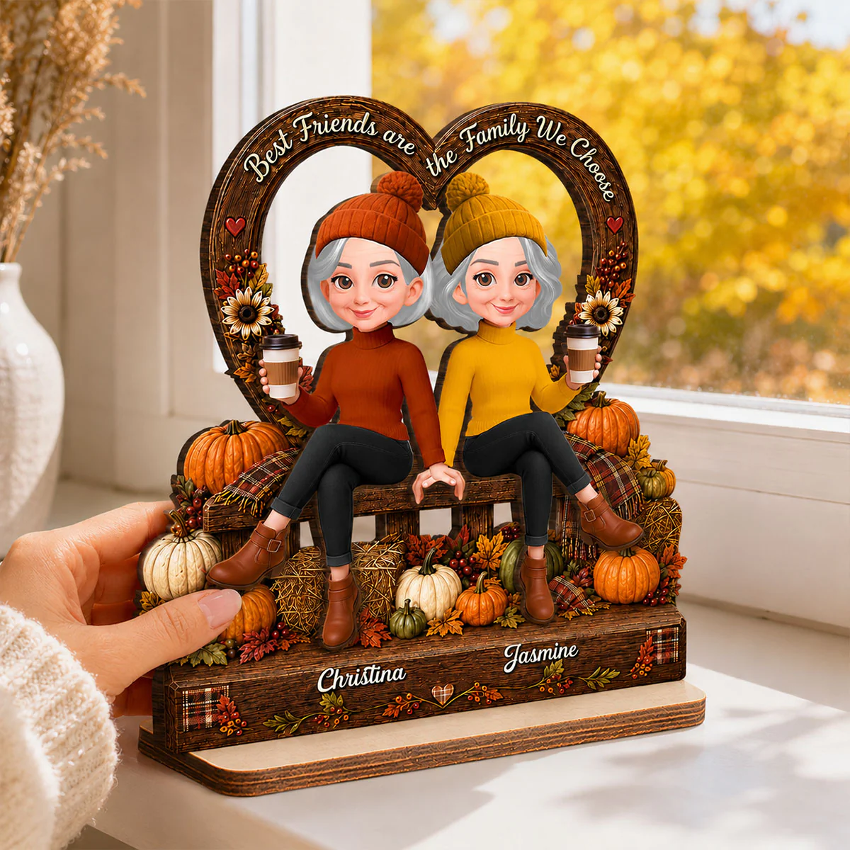 Fall Season Vibe Best Friends Are Family - Personalized 2-Layered Wooden Plaque - Fall Gift For Besties - Image 5