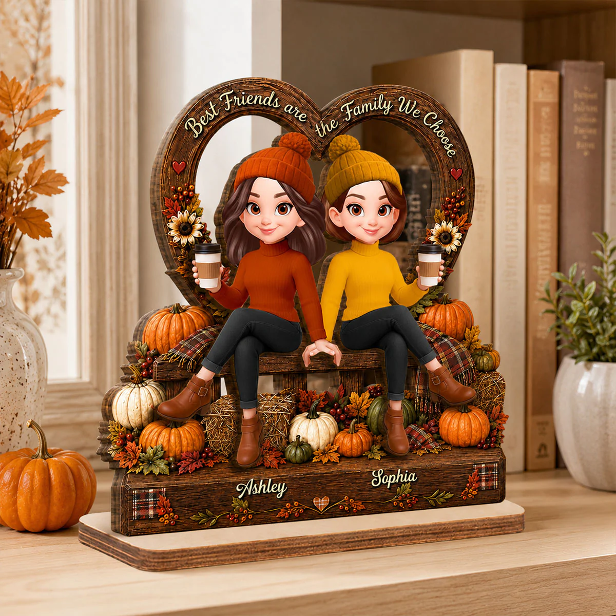 Fall Season Vibe Best Friends Are Family - Personalized 2-Layered Wooden Plaque - Fall Gift For Besties - Image 6