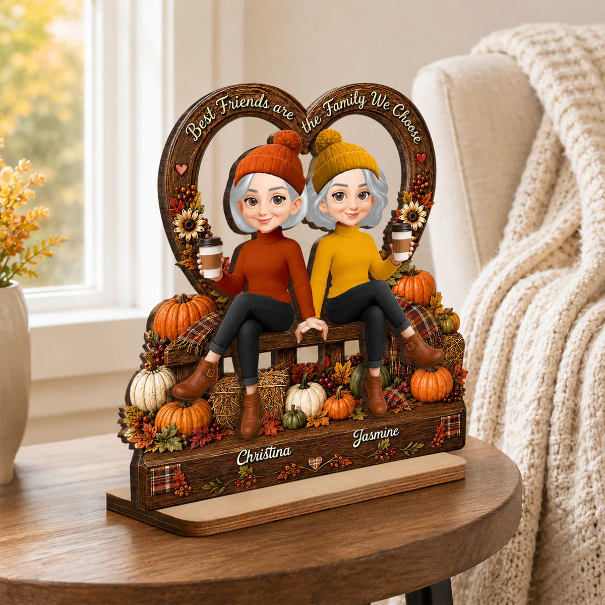 Fall Season Vibe Best Friends Are Family - Personalized 2-Layered Wooden Plaque - Fall Gift For Besties - Image 7