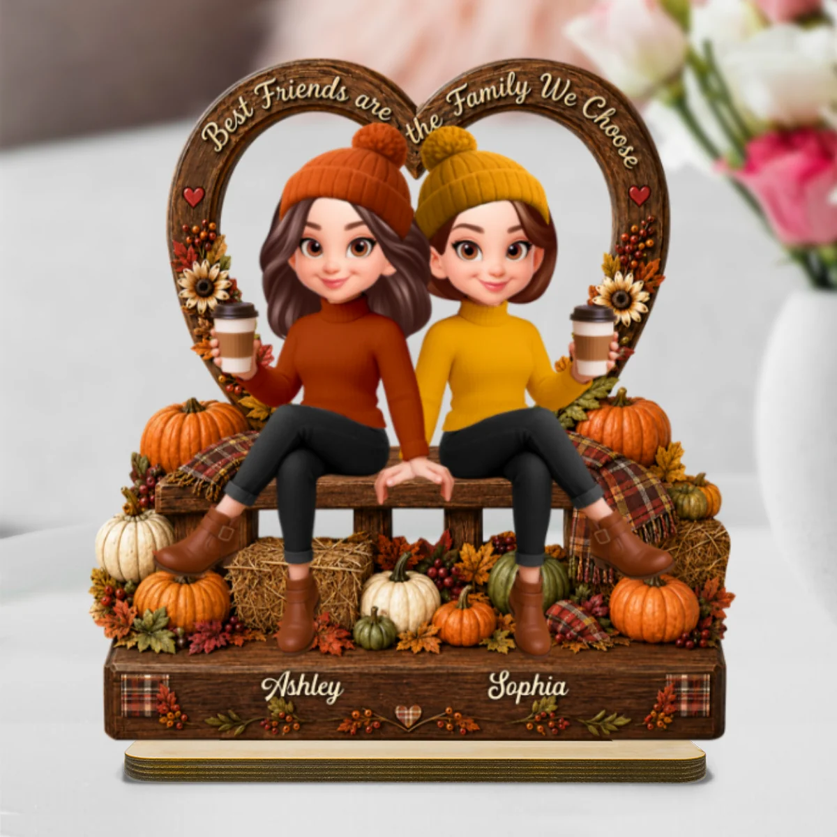 Fall Season Vibe Best Friends Are Family - Personalized 2-Layered Wooden Plaque - Fall Gift For Besties - Image 8