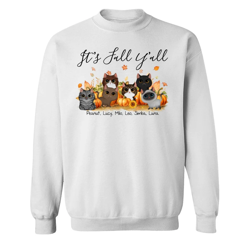 Fall Season Watercolor Cute Cats Playing In Pumpkin Patch Personalized Shirt - Image 17