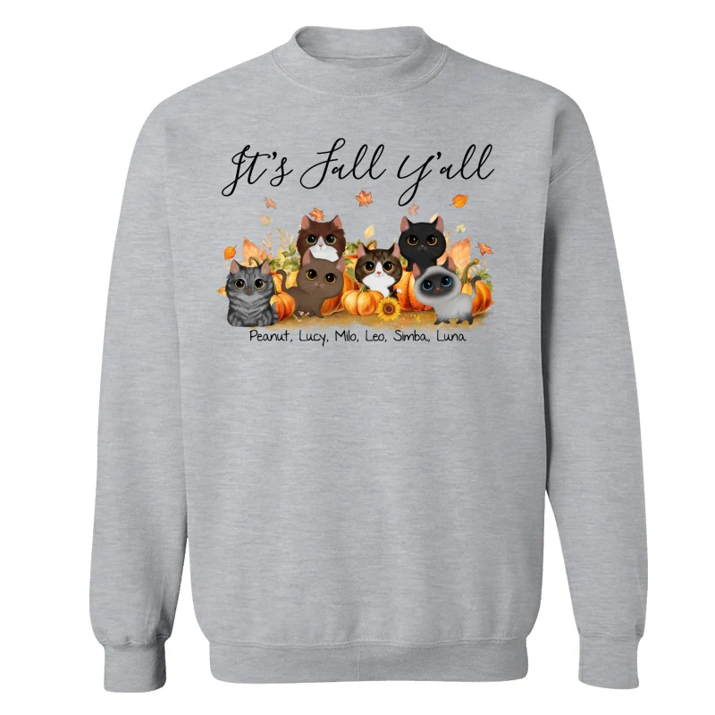Fall Season Watercolor Cute Cats Playing In Pumpkin Patch Personalized Shirt - Image 18