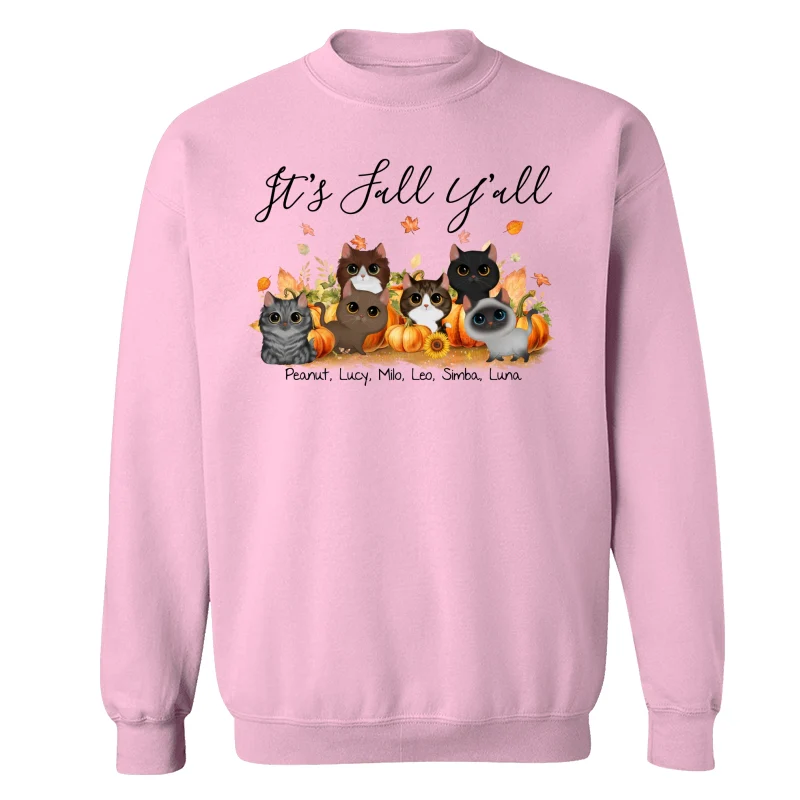 Fall Season Watercolor Cute Cats Playing In Pumpkin Patch Personalized Shirt - Image 19