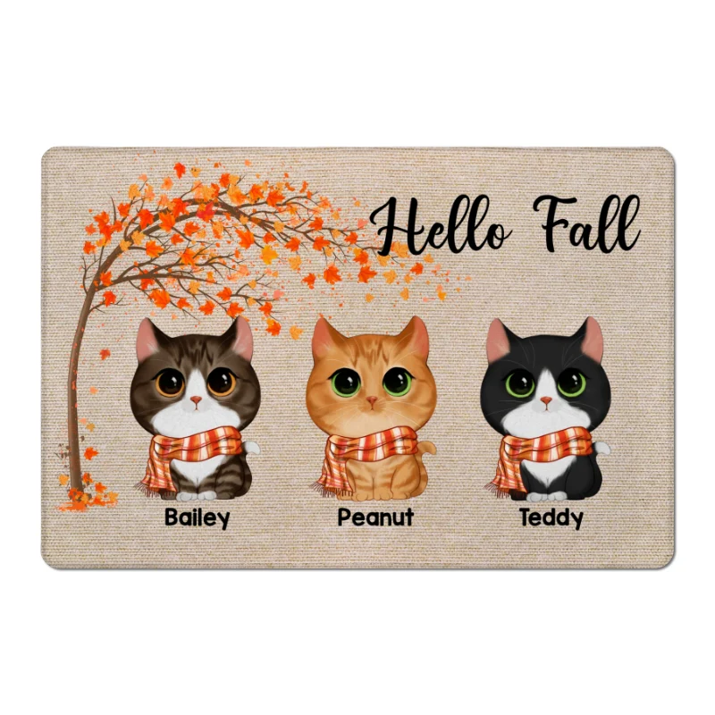 Fall Season Watercolor Cute Cats Under Tree Personalized Doormat - Image 5