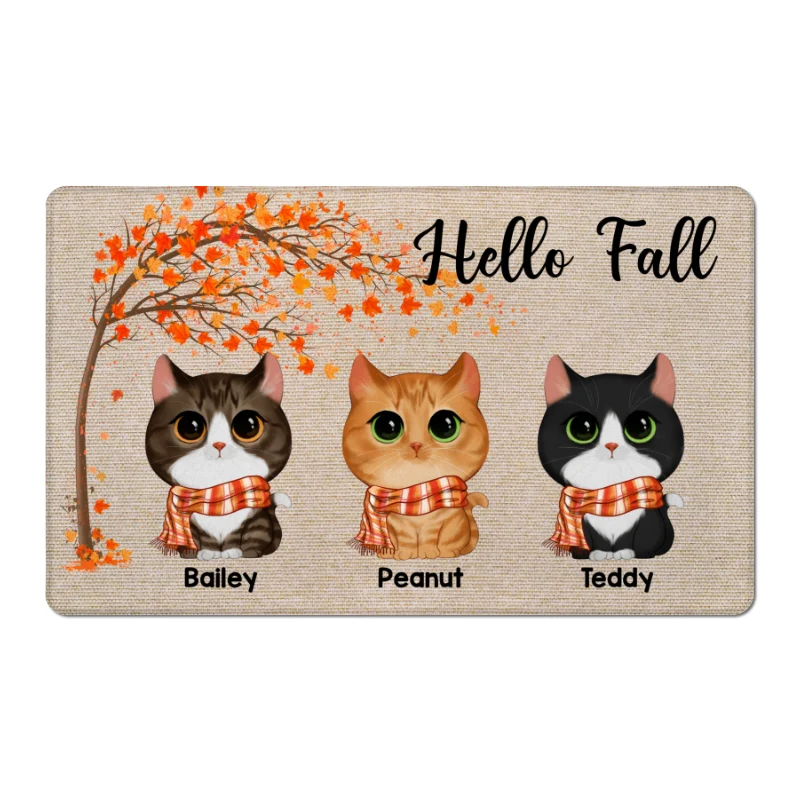 Fall Season Watercolor Cute Cats Under Tree Personalized Doormat - Image 6