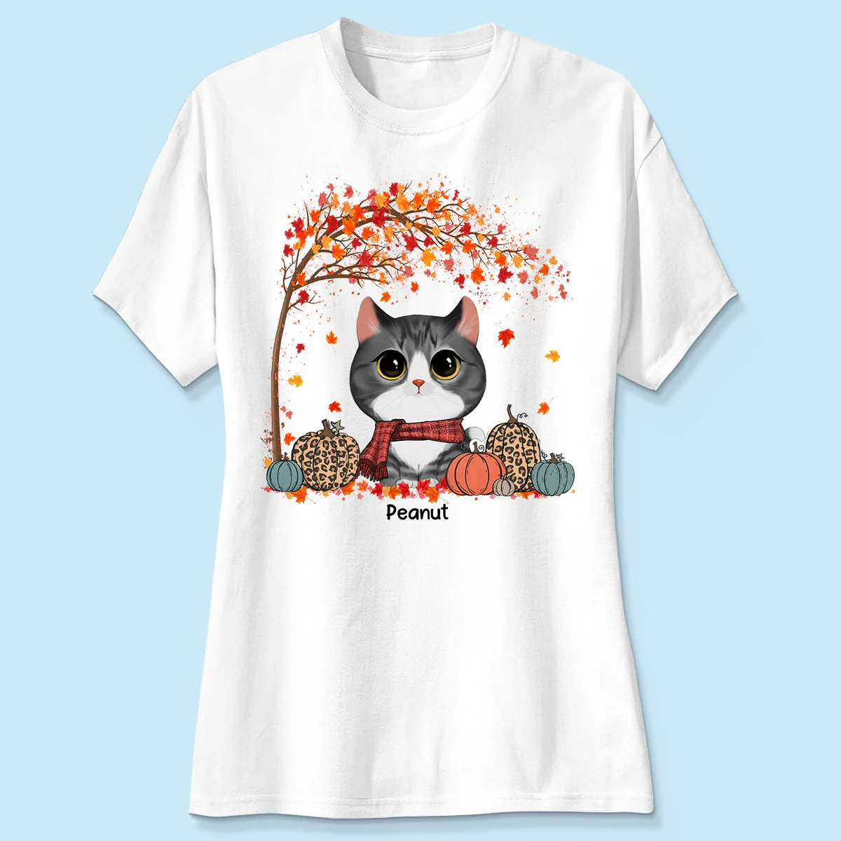Fall Season Watercolor Cute Cats Under Tree Personalized Shirt - Image 4
