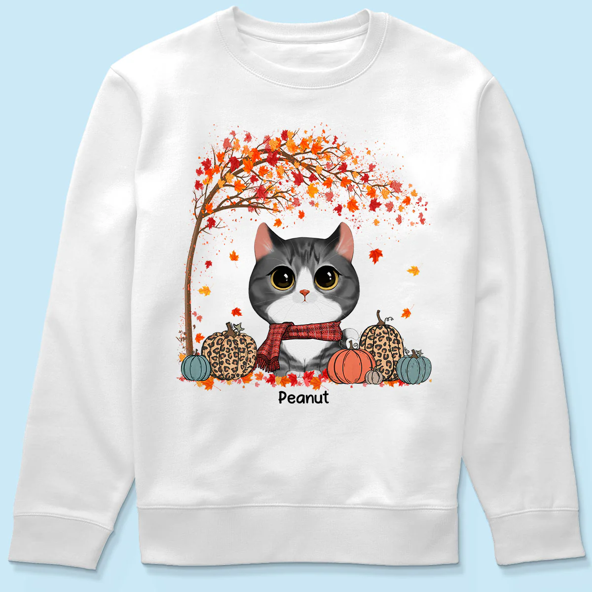 Fall Season Watercolor Cute Cats Under Tree Personalized Shirt - Image 6