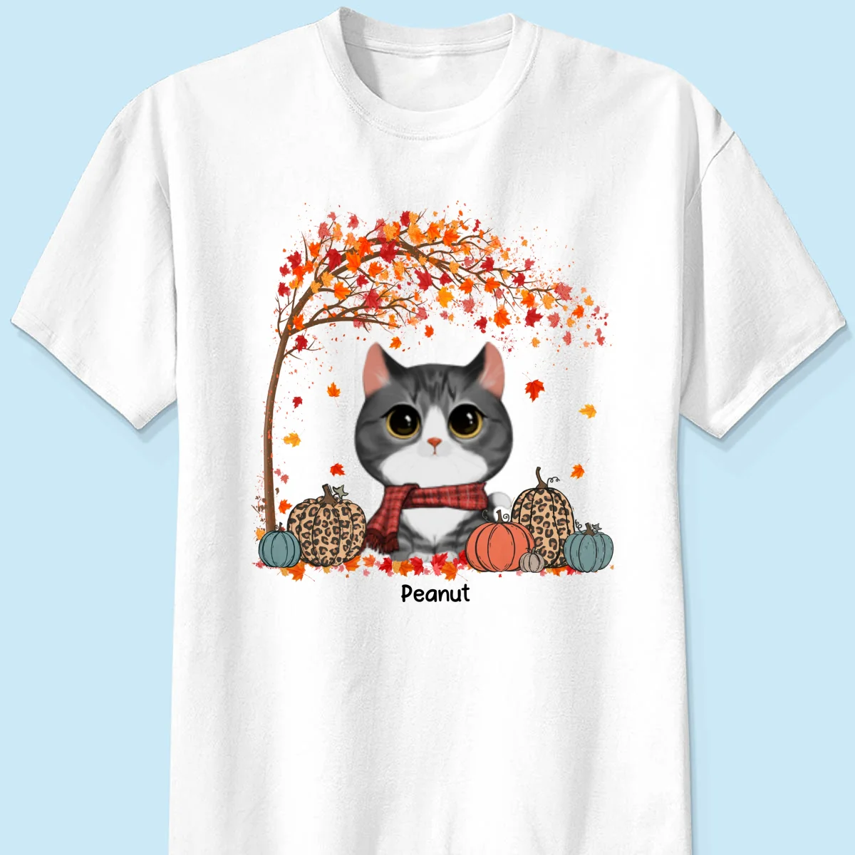 Fall Season Watercolor Cute Cats Under Tree Personalized Shirt - Image 7