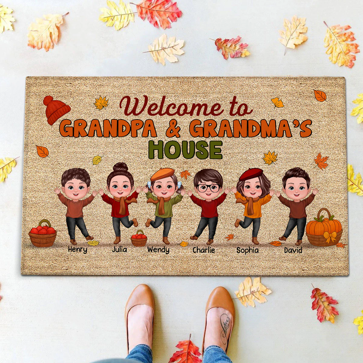 Fall Season Welcome To Grandma Grandpa House Personalized Doormat - Image 11