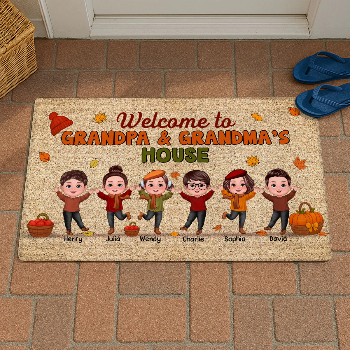 Fall Season Welcome To Grandma Grandpa House Personalized Doormat - Image 2