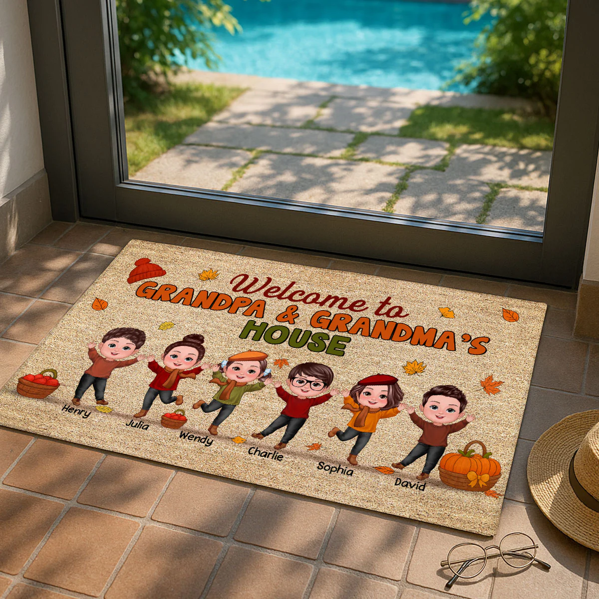 Fall Season Welcome To Grandma Grandpa House Personalized Doormat - Image 3