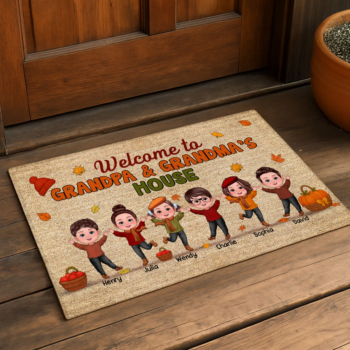 Fall Season Welcome To Grandma Grandpa House Personalized Doormat - Image 4