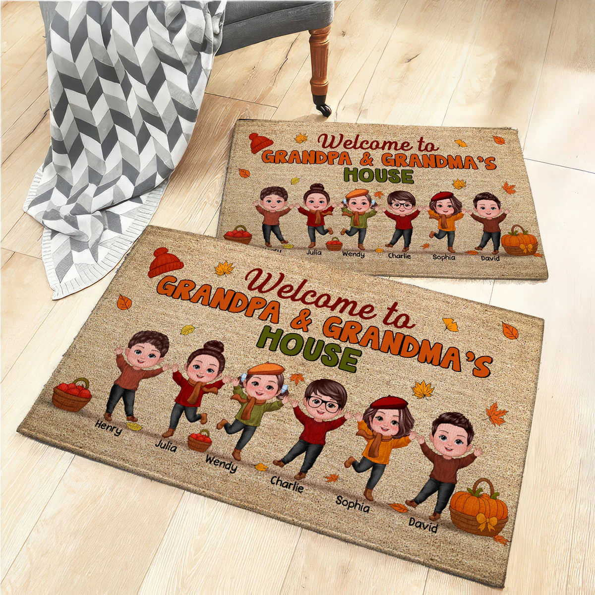 Fall Season Welcome To Grandma Grandpa House Personalized Doormat - Image 8