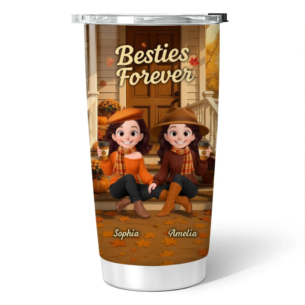 Fall Vibe Besties Sitting On Cozy Theme Front Porch Personalized Tumbler - Image 12