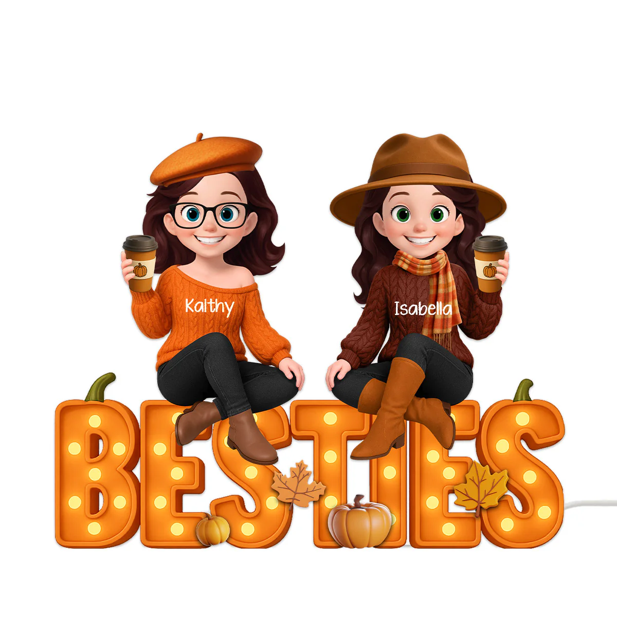 Fall Vibe Besties Sitting On Faux Marquee Style Letters Personalized Light Box - Image 3