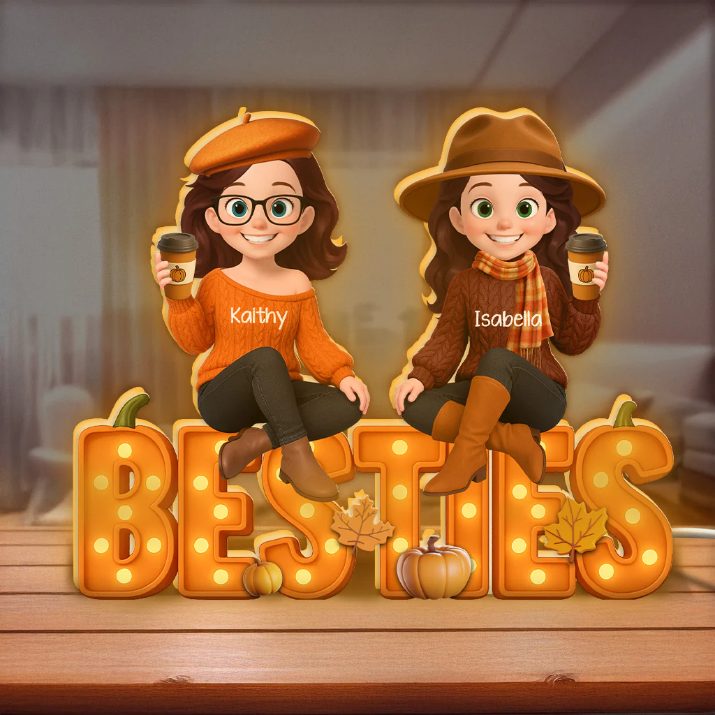 Fall Vibe Besties Sitting On Faux Marquee Style Letters Personalized Light Box - Image 4