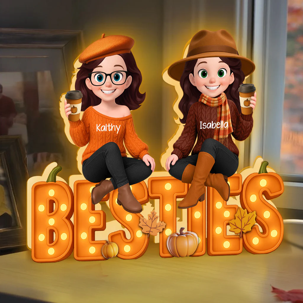 Fall Vibe Besties Sitting On Faux Marquee Style Letters Personalized Light Box - Image 5
