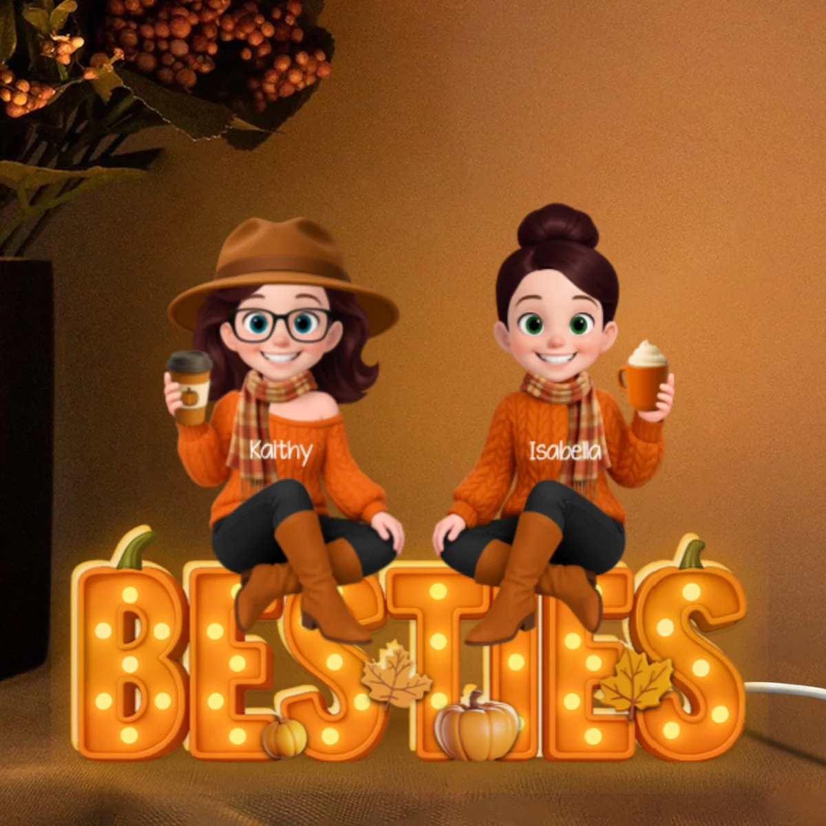 Fall Vibe Besties Sitting On Faux Marquee Style Letters Personalized Light Box - Image 7