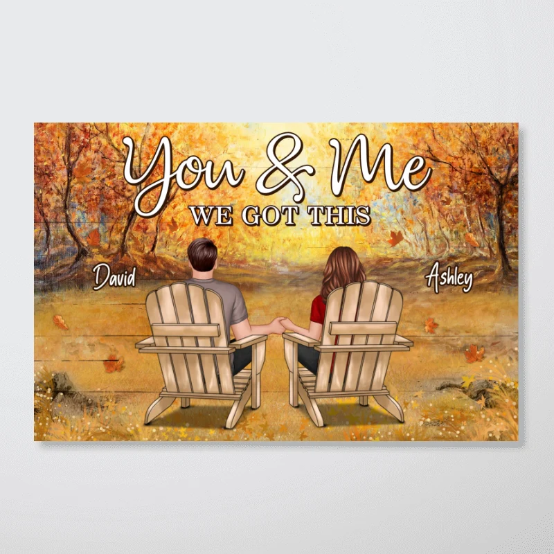 Fall Season Couple Back View Personalized Horizontal Poster - Image 4