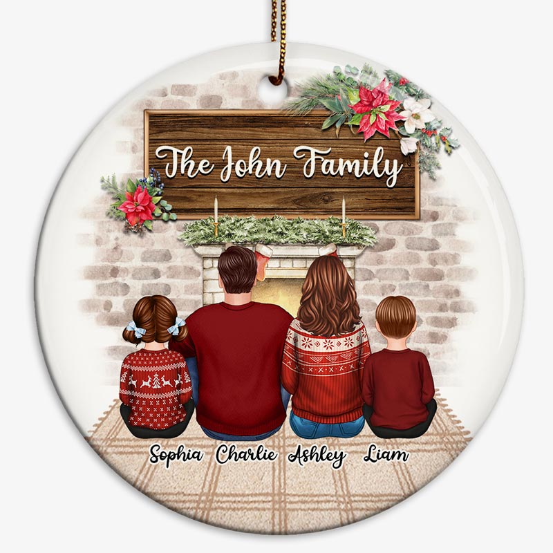 Families Sitting Christmas Gift Personalized Circle Ornament - Image 2