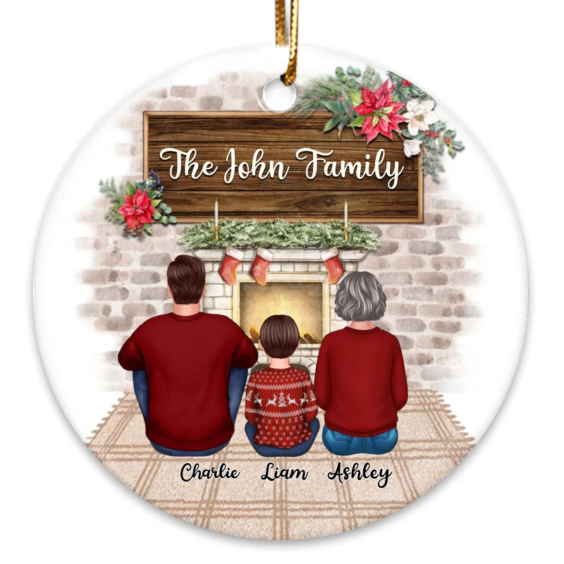 Families Sitting Christmas Gift Personalized Circle Ornament - Image 3