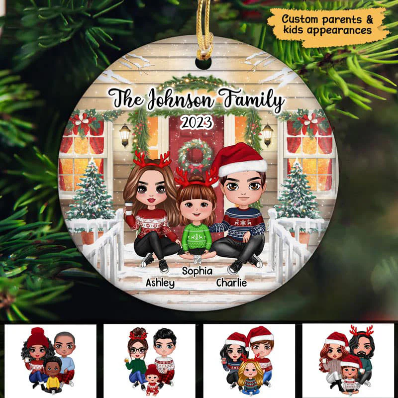 Family 2022 Christmas Front Porch Personalized Circle Ornament - Image 2